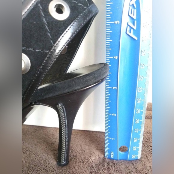 Dior black suede & leather heeled sandals with silver tone detailing in size 37 - Picture 6 of 7